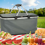 Coș de picnic termic, pliabil, coș de cumpărături izolant, gri