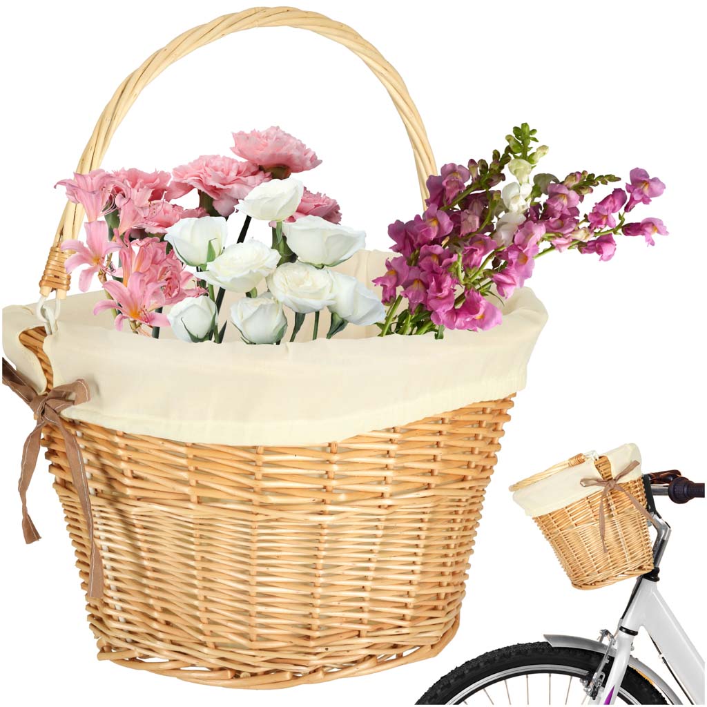 Coș de bicicletă RALLEX din răchită, împletit, tip clic, alb