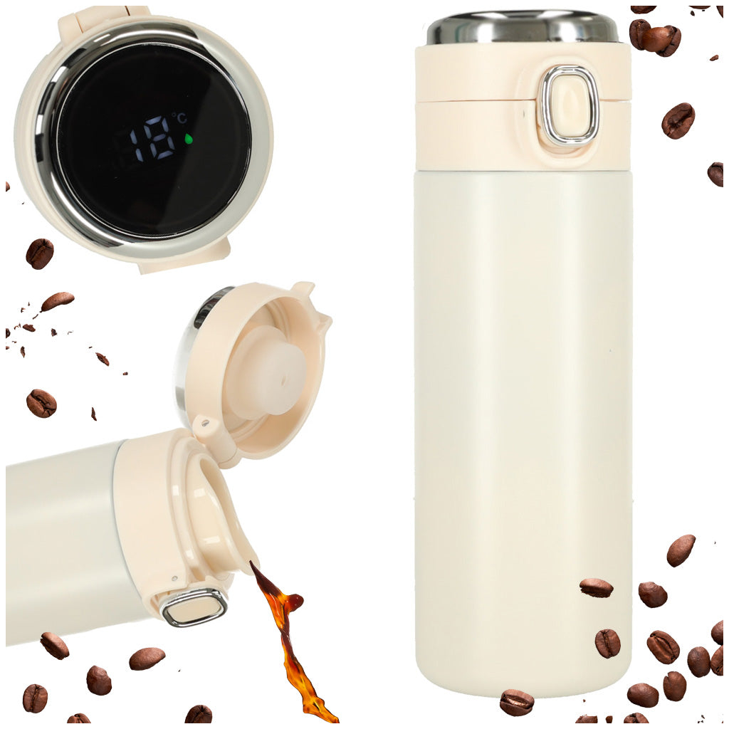Cană termos cu cioc, termos LED, 350 ml, bej