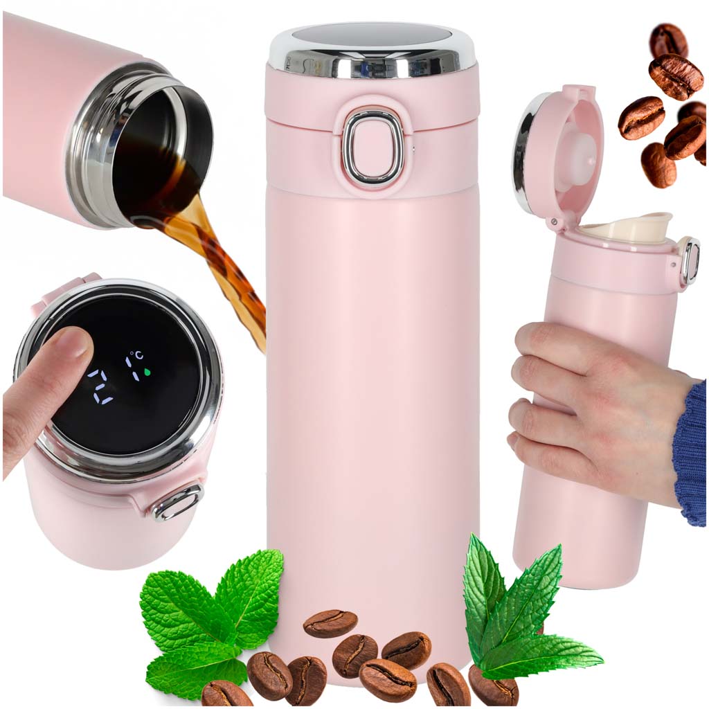 Cană termos cu cioc, termos LED, 350 ml, roz