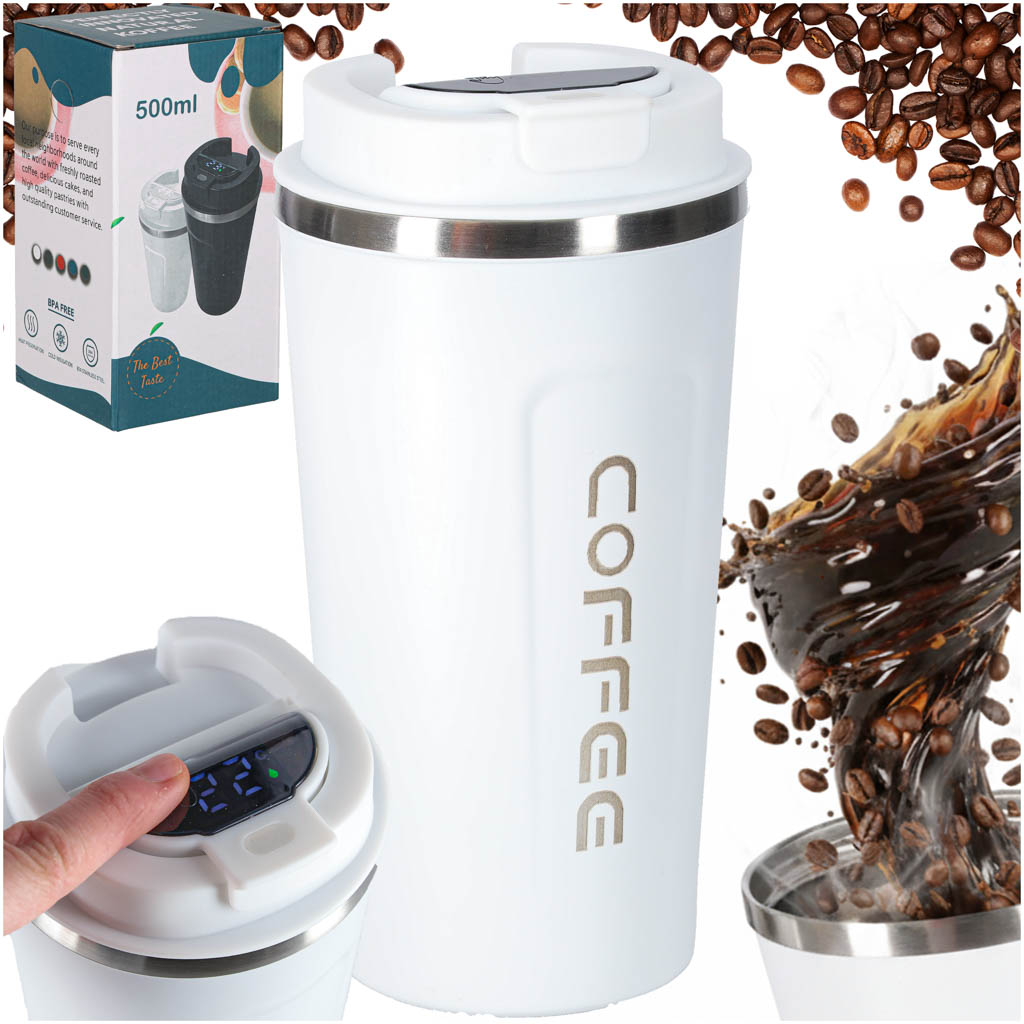 Cană de călătorie cu LED și cioc, 500 ml, albă