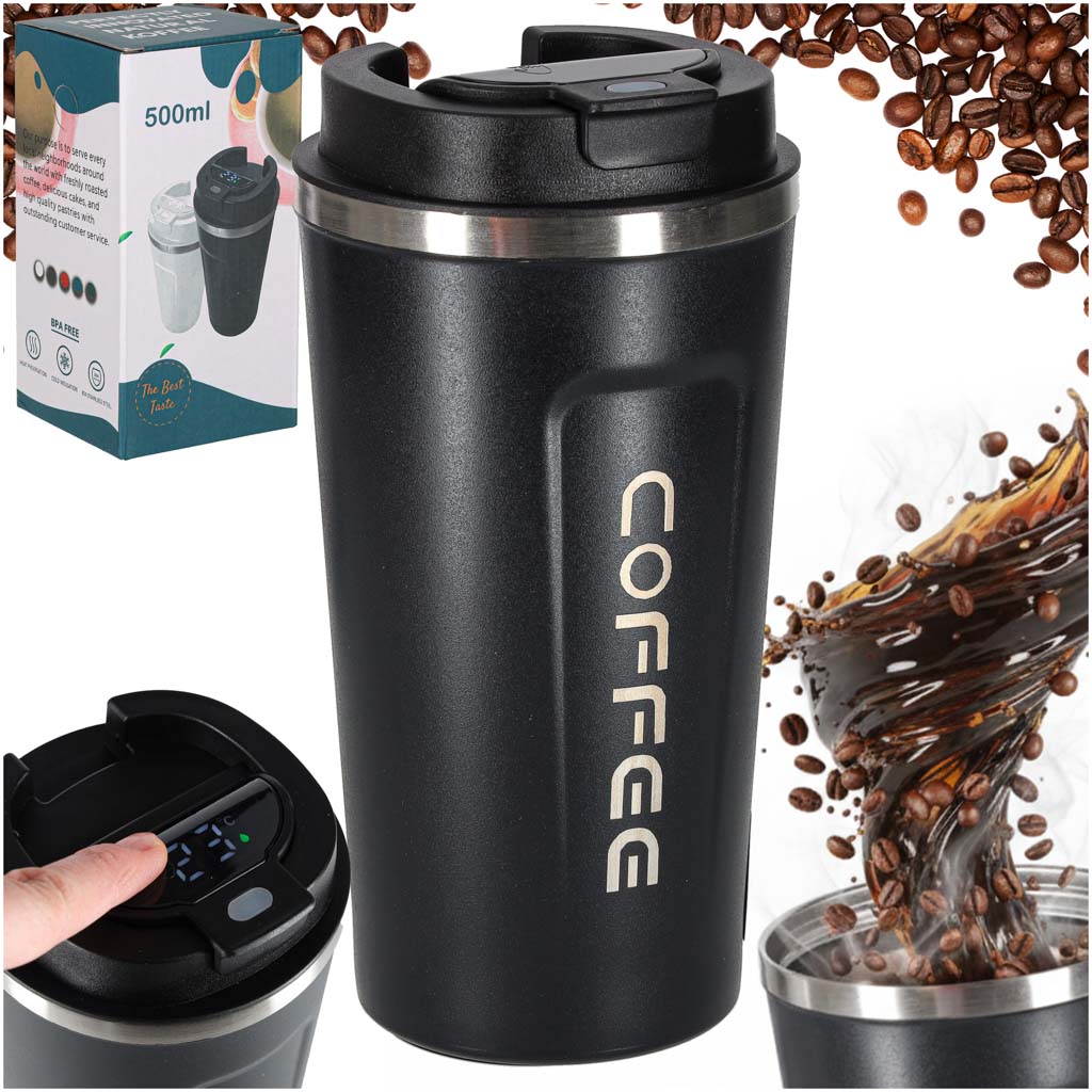 Cană inteligentă de călătorie cu afișaj LED, neagră, 500 ml