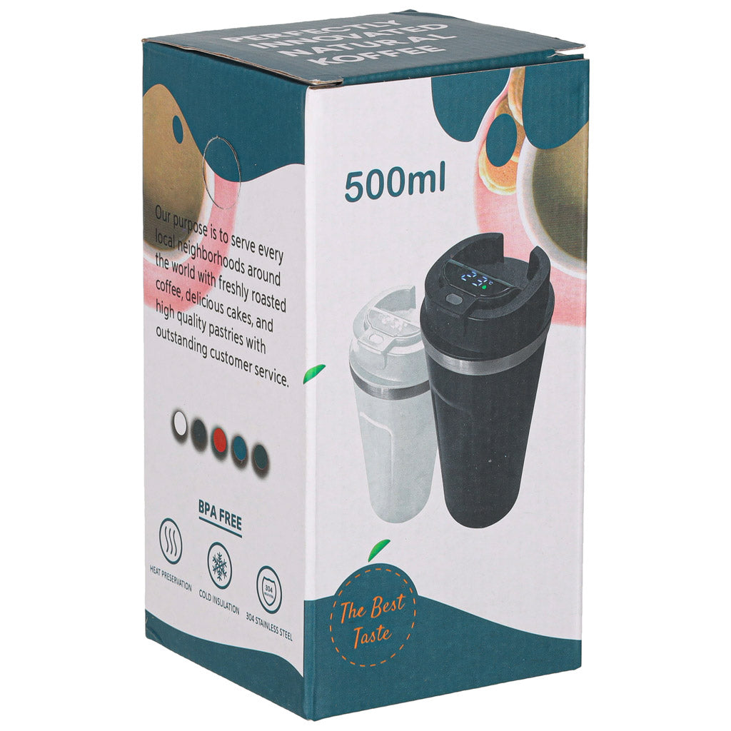 Cană inteligentă de călătorie cu afișaj LED, neagră, 500 ml
