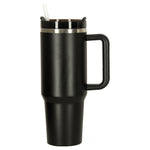 Cană termos cu pai și mâner, 1200 ml, neagră