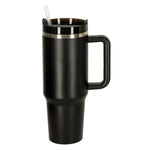 Cană termos cu pai și mâner, 1200 ml, neagră