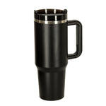 Cană termos cu pai și mâner, 1200 ml, neagră