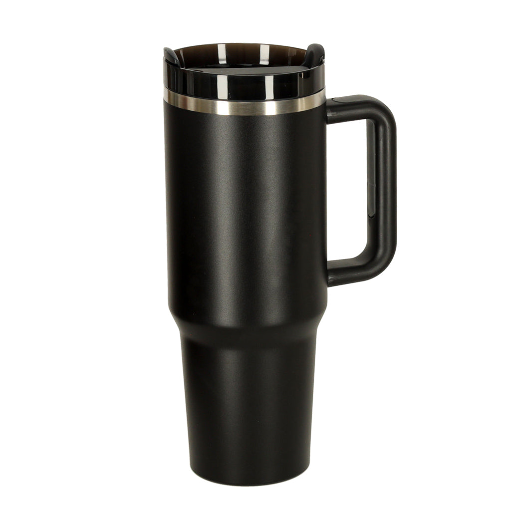 Cană termos cu pai și mâner, 1200 ml, neagră