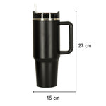 Cană termos cu pai și mâner, 1200 ml, neagră