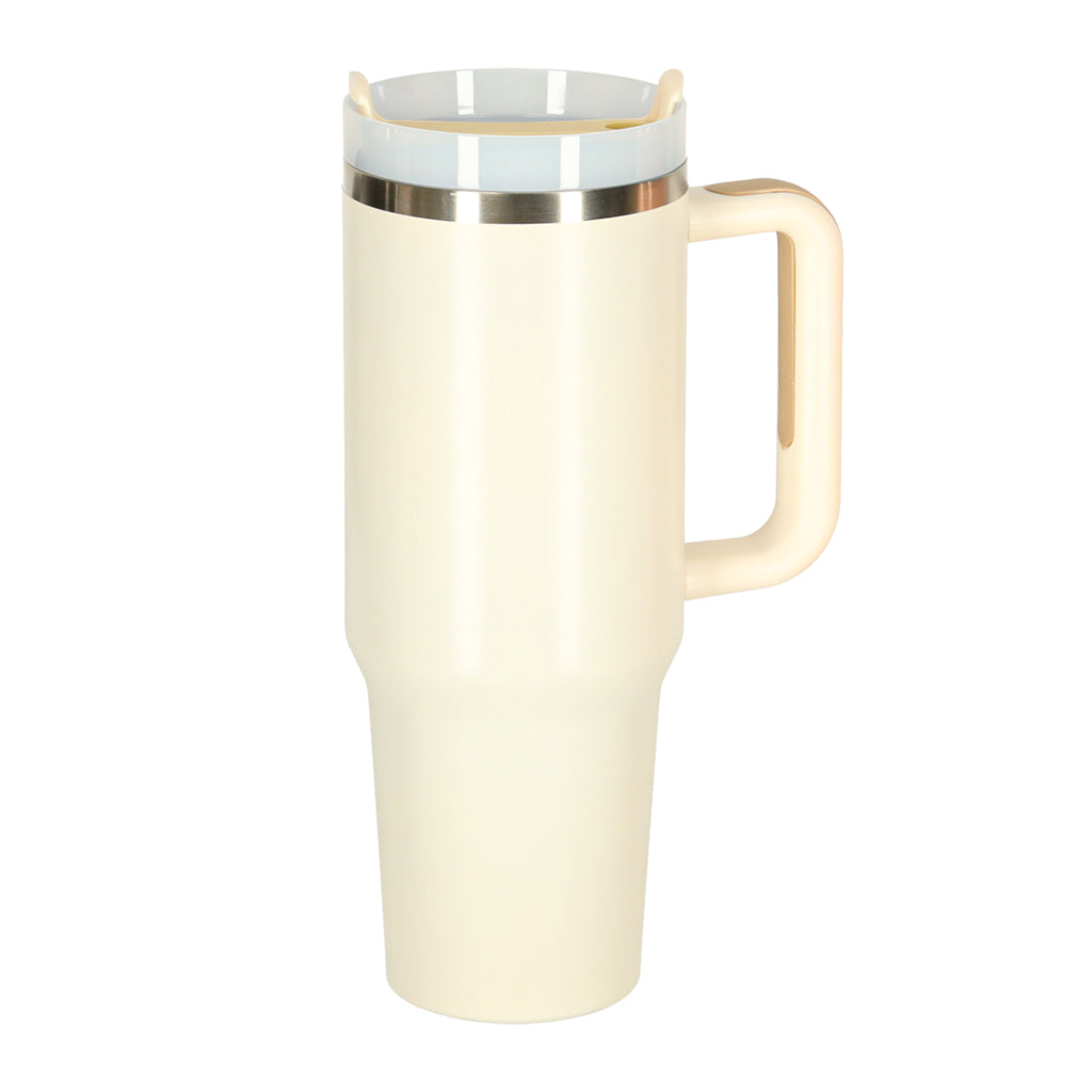Cană termică cu pai și mâner, termos, 1200 ml, cremă