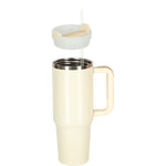 Cană termică cu pai și mâner, termos, 1200 ml, cremă