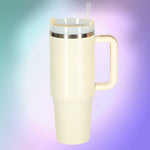 Cană termică cu pai și mâner, termos, 1200 ml, cremă
