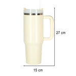 Cană termică cu pai și mâner, termos, 1200 ml, cremă