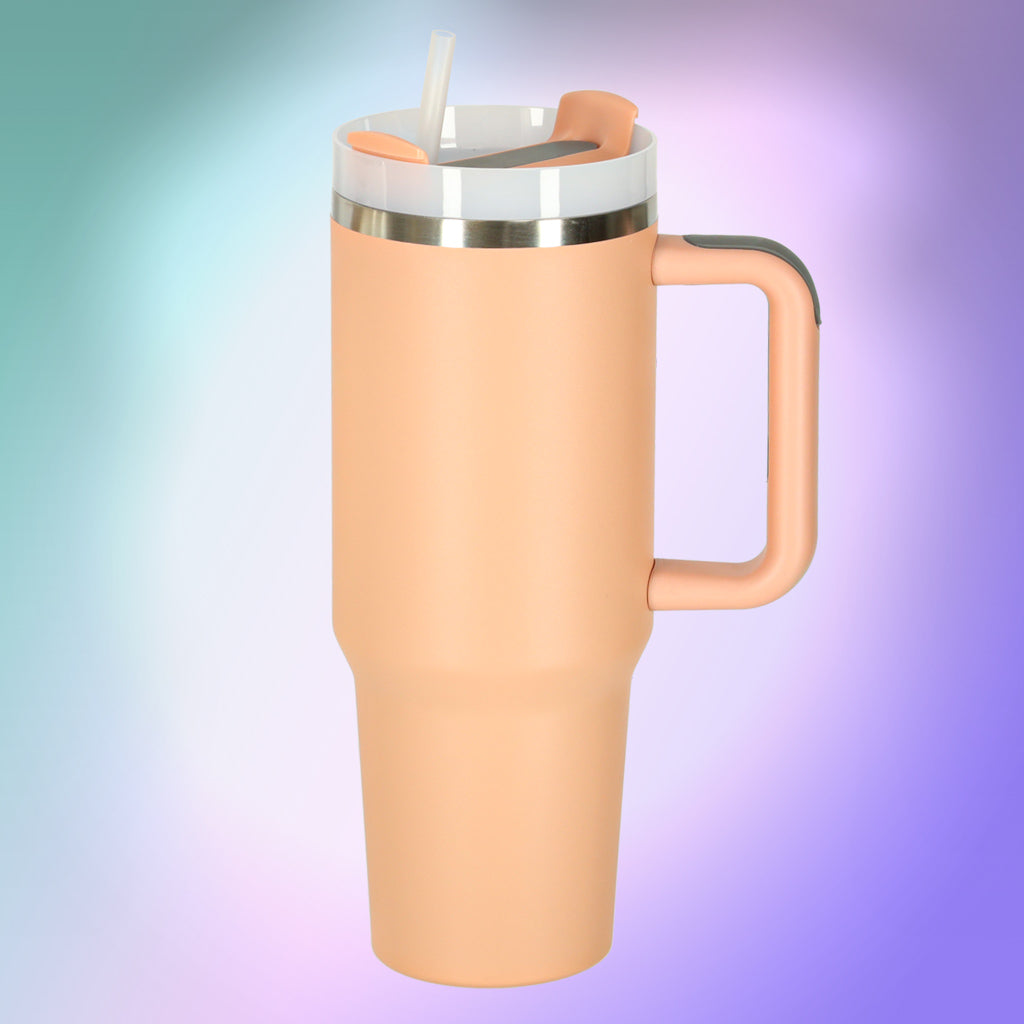 Cană termos cu pai și mâner, 1200 ml, roz pudrat