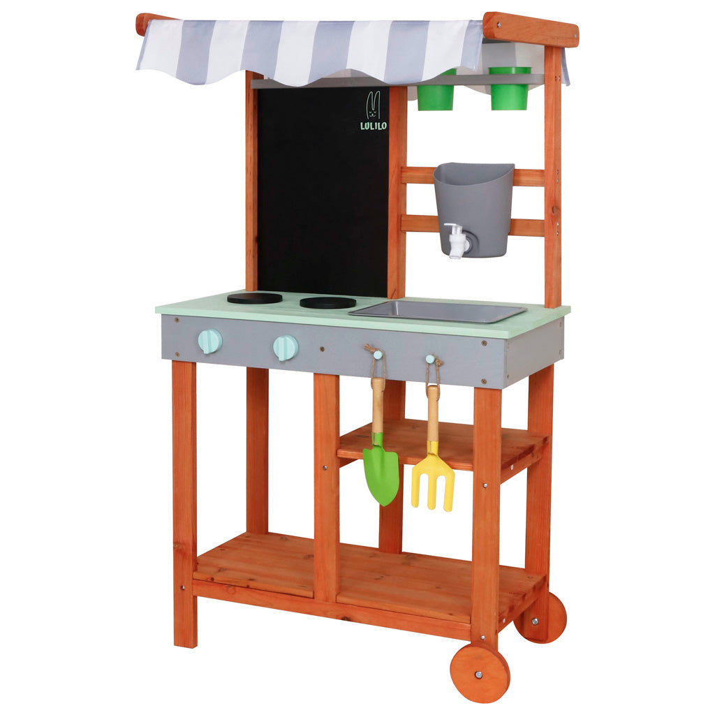 Bucătărie de grădină din lemn pentru copii, din noroi, vară, accesorii Lulilo Sableto 110,5 cm