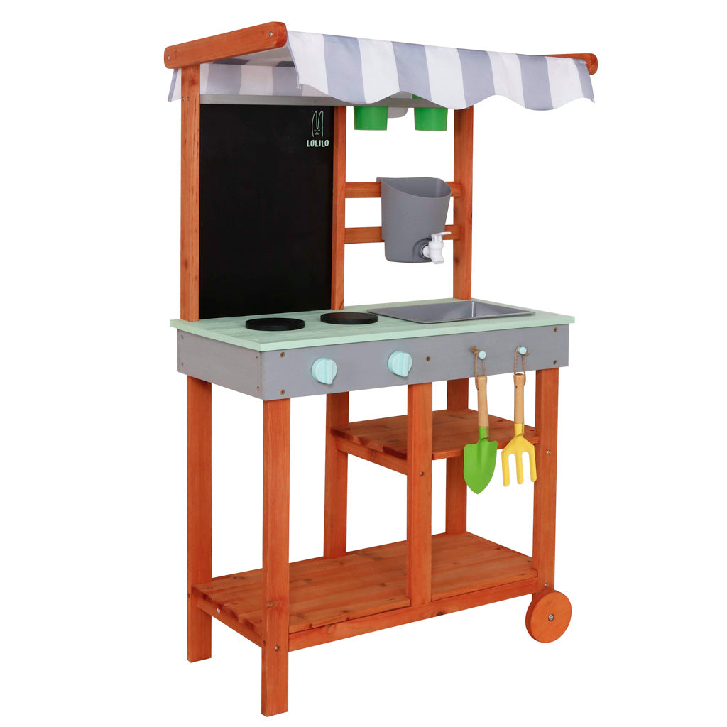 Bucătărie de grădină din lemn pentru copii, din noroi, vară, accesorii Lulilo Sableto 110,5 cm