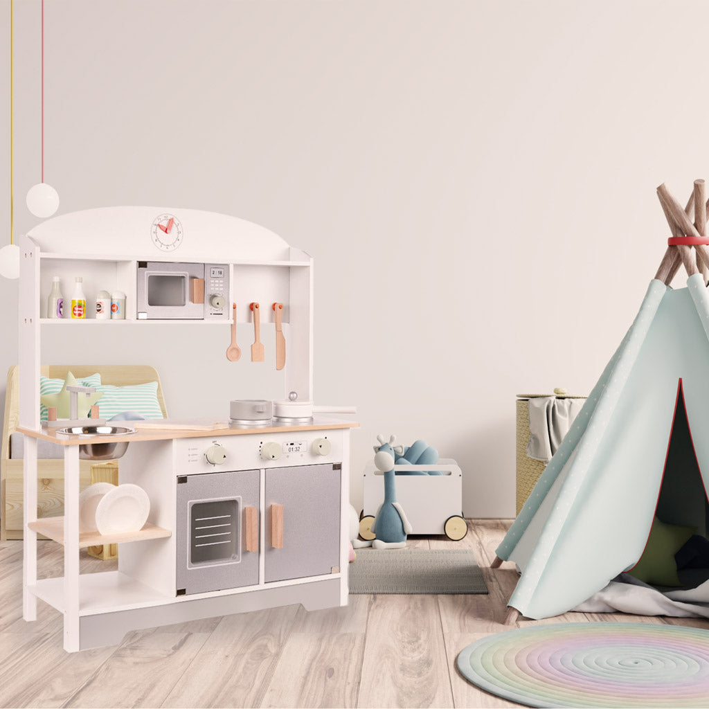 Bucătărie pentru copii din lemn MDF MODERN CLASSIC accesorii 82 cm gri