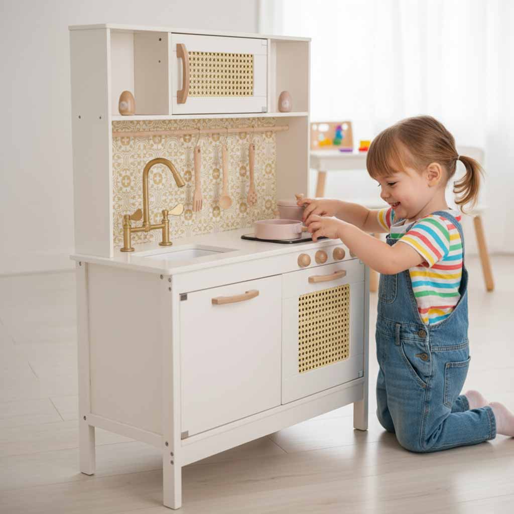 Bucătărie pentru copii, MDF din lemn, retro, cu accesorii BOHO, 100 cm