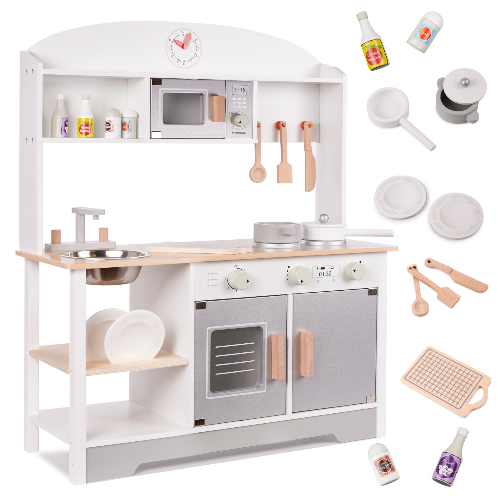 Bucătărie pentru copii din lemn MDF MODERN CLASSIC accesorii 82 cm gri