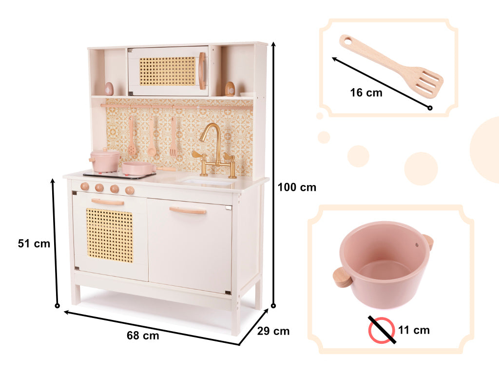 Bucătărie pentru copii, MDF din lemn, retro, cu accesorii BOHO, 100 cm