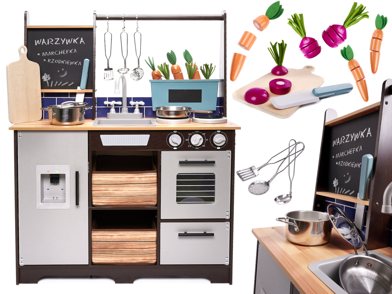 Bucătărie pentru copii din lemn MDF cu accesorii LOFT XXL 96 cm
