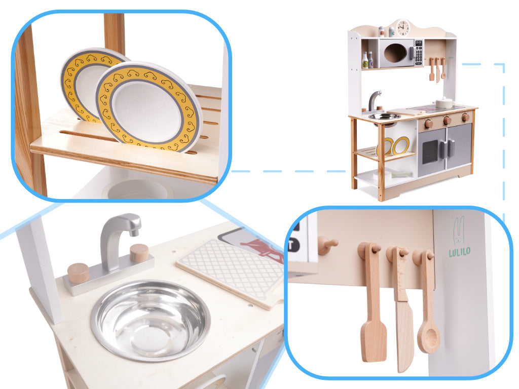 Bucătărie pentru copii din lemn MDF LULILO KUKETO accesorii 85 cm