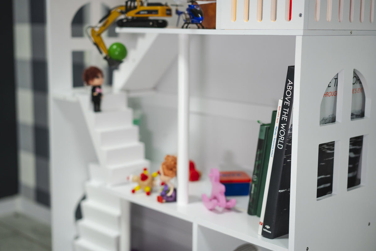 Bibliotecă pentru copii, raft căsuță de jucării 2 în 1 LULILO CALLA 116 cm XXL
