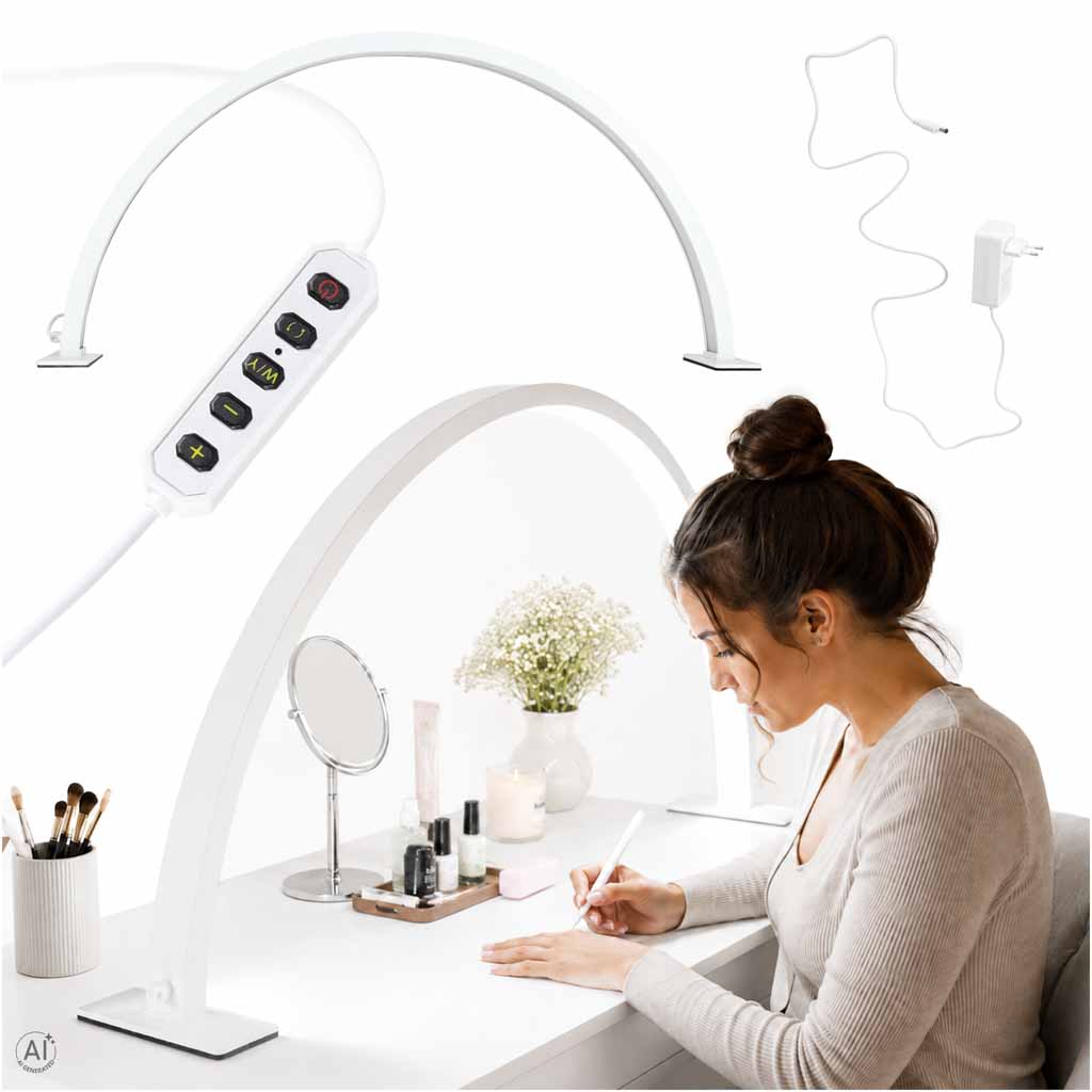 Lampă cosmetică LED, lampă de birou fără umbră pentru manichiură, unghii, arc alb