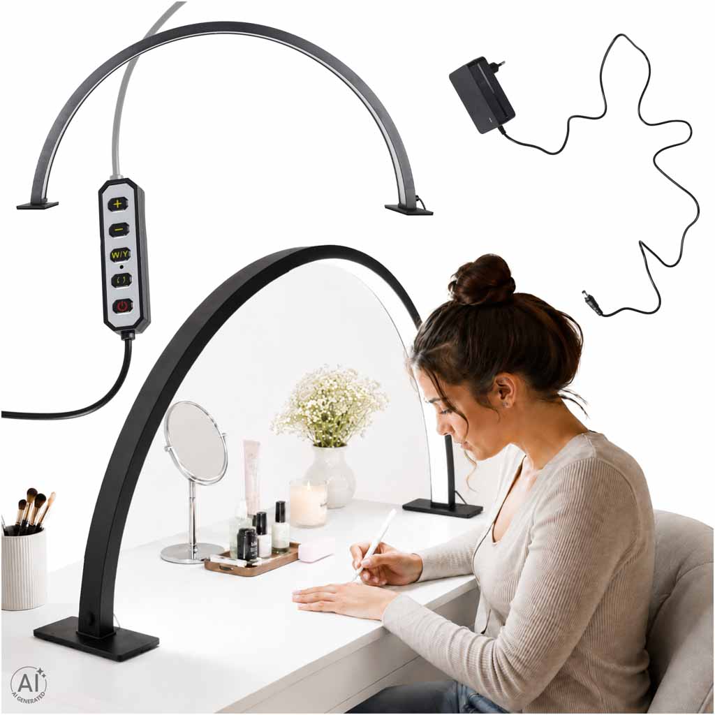 Lampă cosmetică LED, lampă de birou fără umbră pentru manichiură și unghii, arc negru