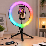 Inel luminos LED RGB pentru selfie pe trepied