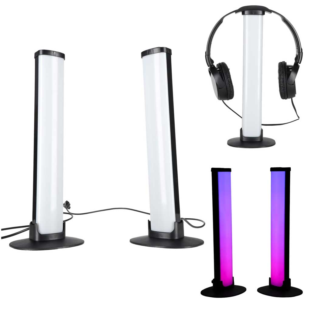 Lampă de birou pentru gaming cu LED RGB, coloane și telecomandă, set de 2