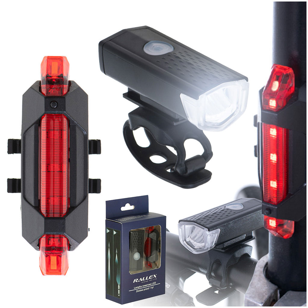 Set de lumini LED RALLEX pentru bicicletă, față-spate, pentru ghidon de bicicletă, USB