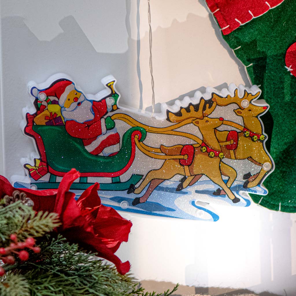 Lumini LED ornament suspendat decorațiune fereastră ventuză Crăciun sanie de Moș Crăciun