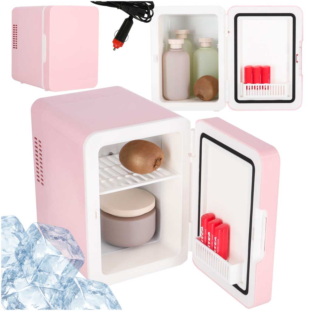 Mini frigider electric de călătorie pentru mașină, pentru alimente, cosmetice, încălzire, răcire, 2 în 1, 4L, roz