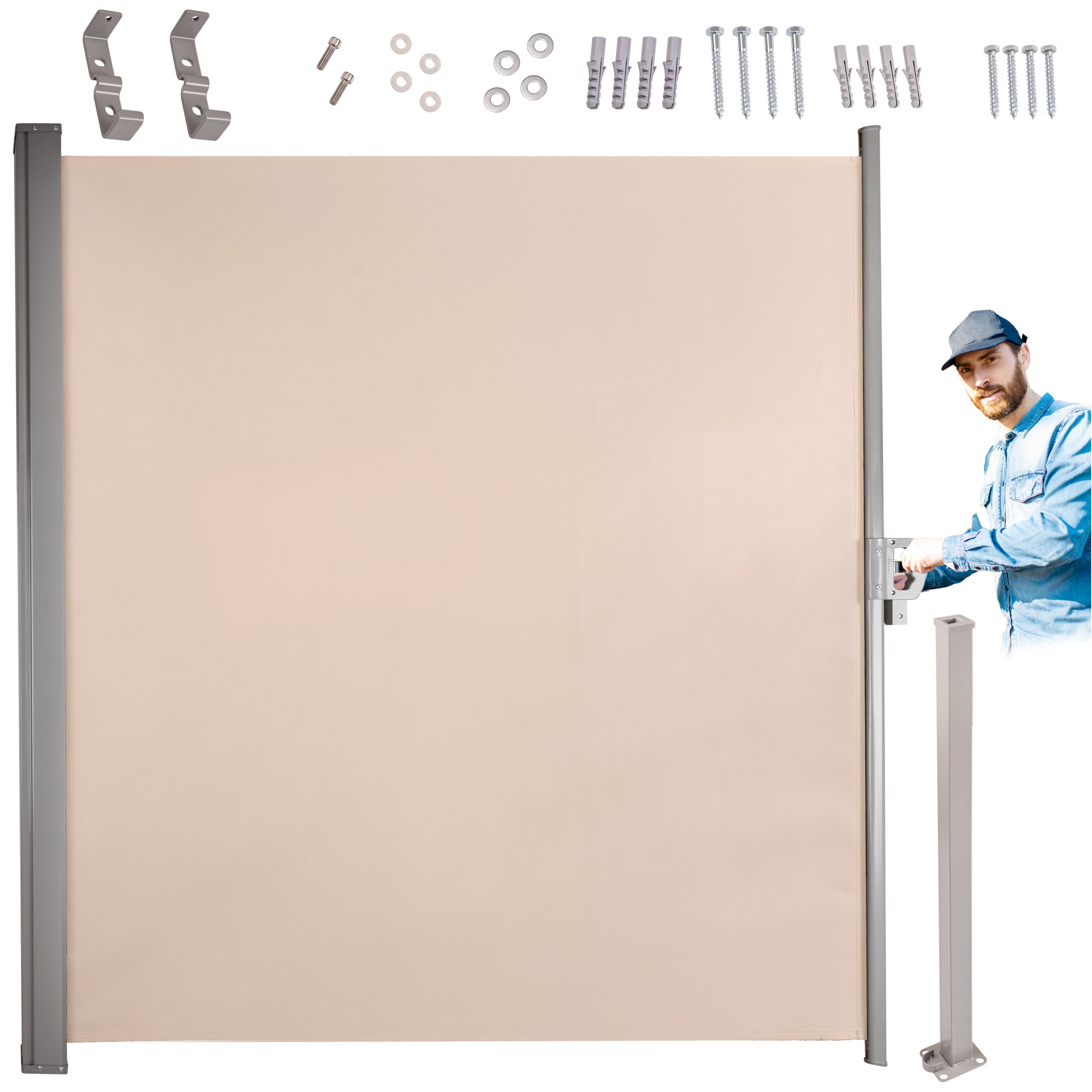 Copertină laterală pentru terasă LUARO, ecran rulant 180 x 400 cm, bej