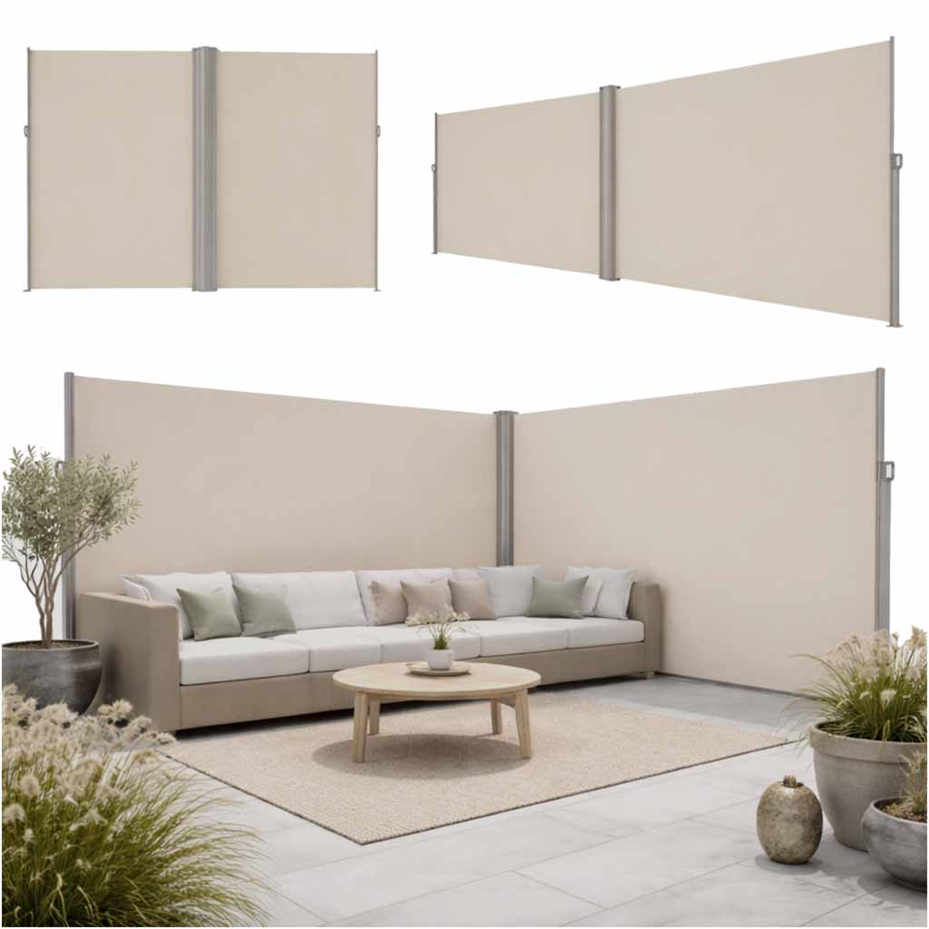 Copertină de colț pentru terasă LUARO, ecran rulant, 180 x 620 cm, bej