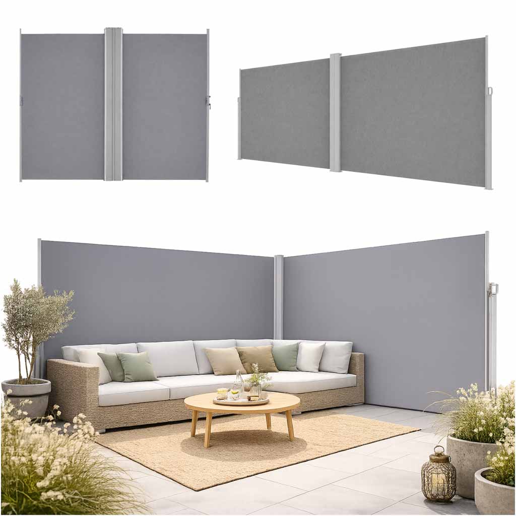 Copertină de colț pentru terasă LUARO, ecran rulant, 180 x 620 cm, gri