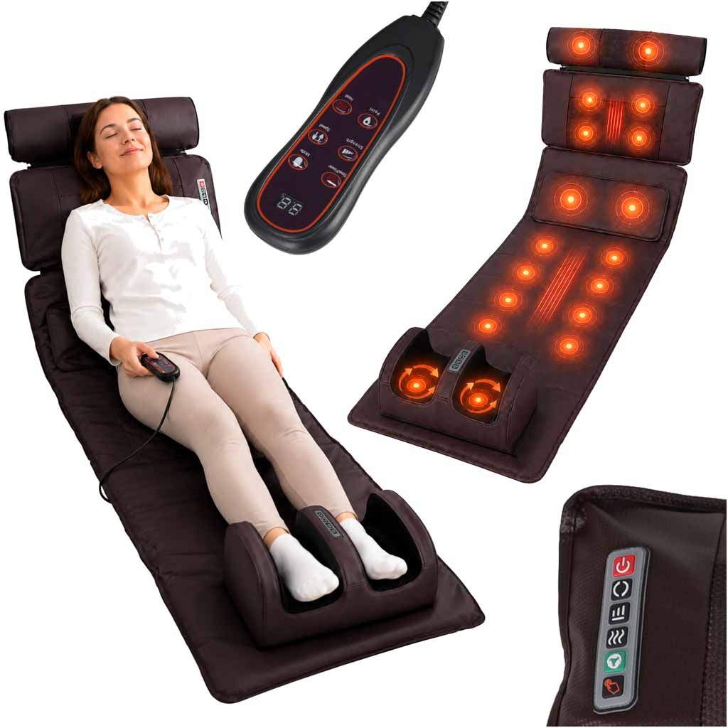 Saltea de masaj pentru spate și corp cu telecomandă, masaj Shiatsu cu încălzire pentru picioare