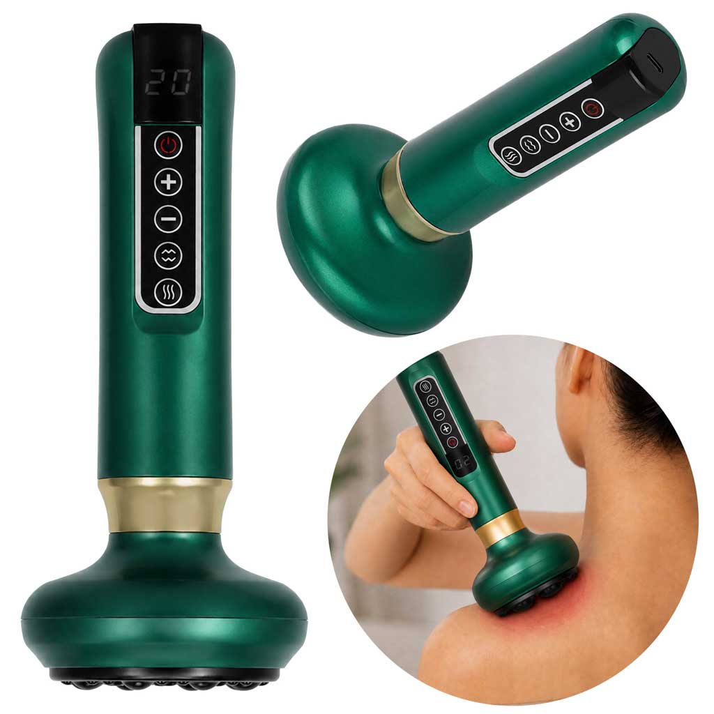 Aparat de masaj electric portabil cu ventuze chinezești, USB, 12 niveluri, verde