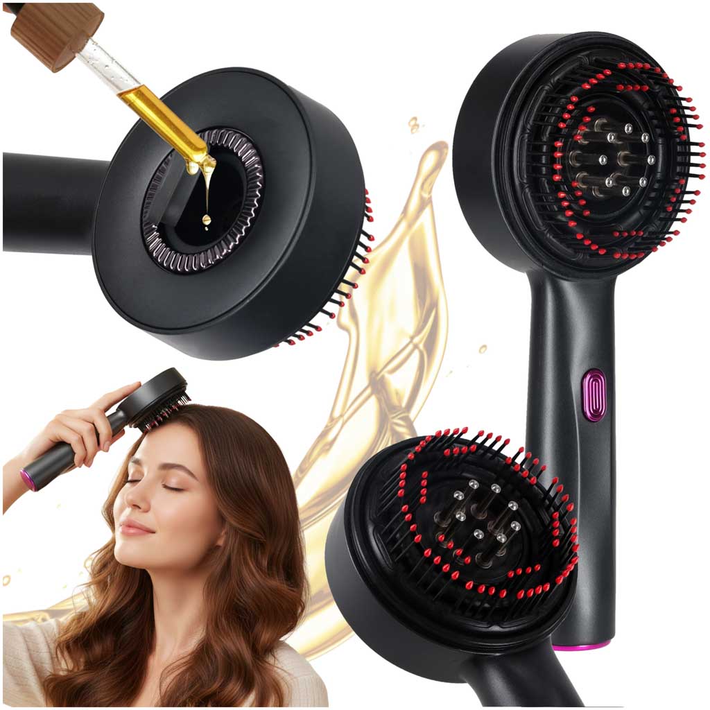 Perie de masaj pentru scalp, aplicator de ulei, USB, negru