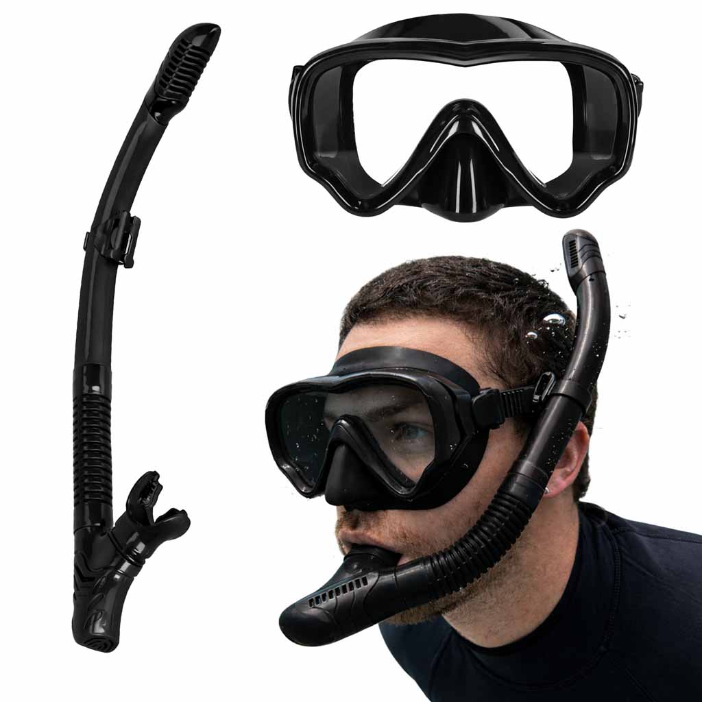 Mască de snorkeling, ochelari, tub, set snorkel, negru