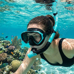 Mască de snorkeling, ochelari, tub, set de snorkel, albastru și negru