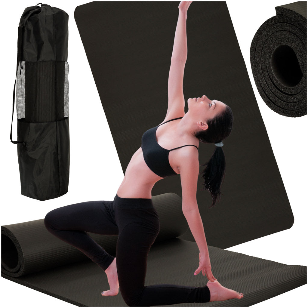 Saltea de yoga, antrenament gimnastică, saltea fitness, groasă, 1,5 cm, neagră + husă
