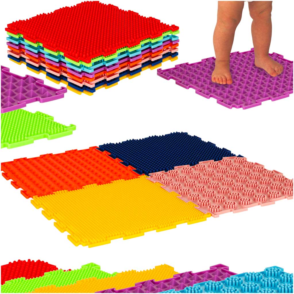 Saltea senzorială Montessori pentru masajul picioarelor, 8 piese colorate
