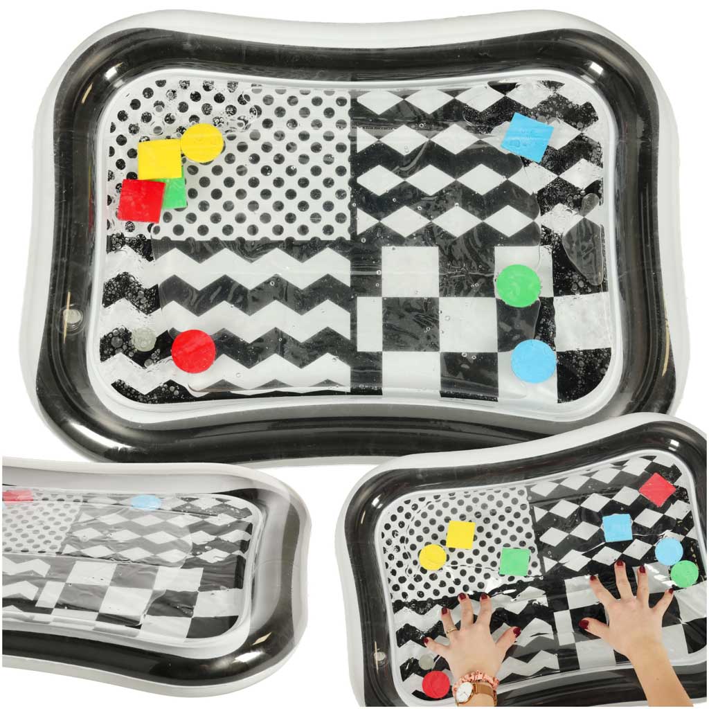 Saltea senzorială gonflabilă cu apă pentru bebeluși, alb-negru, modele mixte, XXL 65 x 50 cm