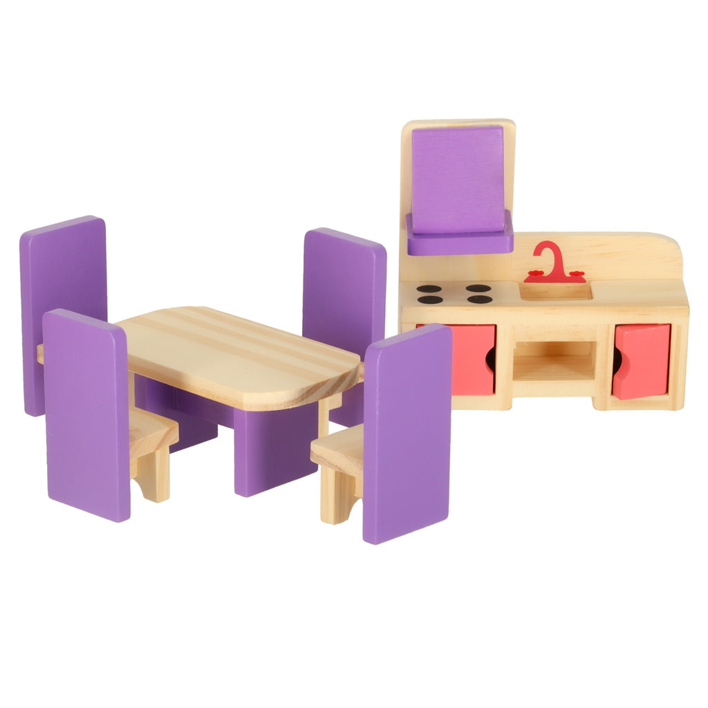 Mobilier din lemn pentru casă de păpuși, violet