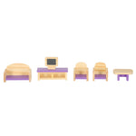 Mobilier din lemn pentru casă de păpuși, violet
