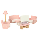 Mobilier pentru casă de păpuși, living, dormitor, baie, bucătărie, lemn, roz