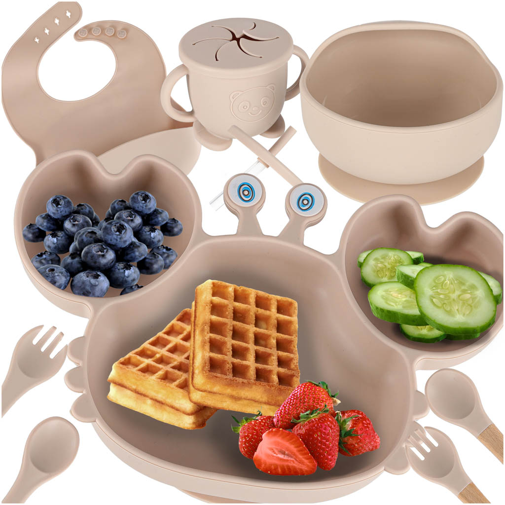 Set de 9 vase din silicon pentru copii, sugari, crab, bej