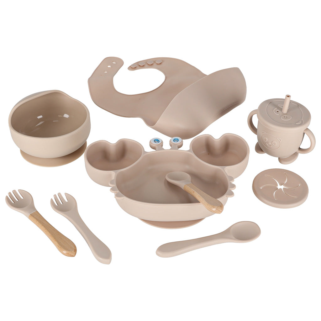 Set de 9 vase din silicon pentru copii, sugari, crab, bej