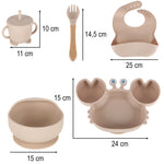 Set de 9 vase din silicon pentru copii, sugari, crab, bej